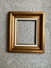 VTG 1970s Heavy Solid Wood Gold Picture Frame; Fits 8 x 10; Refurbished Liner