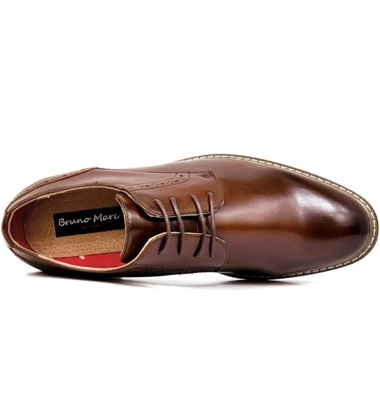 Zapatos de vestir Oxford de cuero con cordones forrados Bruno Marc para hombre, marrón talla 14W Foto 4 de 4