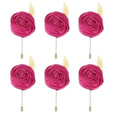 6 Pcs Groom Boutonnieres Rose Boutonnieres Pins, Rose Red 4.7"x2" 