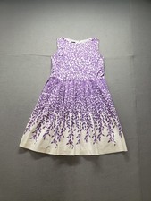 Talbots Women Fit & Flare Dress 16 Purple White Floral Sleeveless Back Zip Party