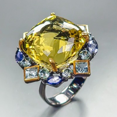 Jewelry 37 ct Natural Lemon Quartz Ring 925 Sterling Silver Size 8.5 /R466981