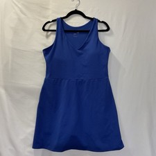 Gap Fit Women L Blue V-Neck Stretch Moisture Wicking Shelf Bra Active Tank Dress