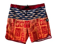 Hurley Phantom Board Shorts Swim Trunks Mens 34 Orange Blue 7  Drawstring 6481
