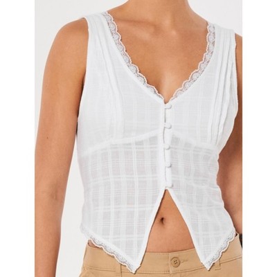Hollister Social Tourist White Lace-Trim Button Front Vest women s size medium
