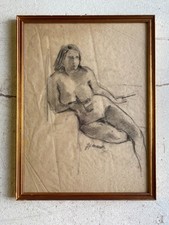 QUADRO DISEGNO CARBONCINO su CARTA Gigi Comolli NUDO STUDIO FIGURA FEMMINILE 900