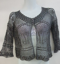 David Emanuel Häkel Strickjacke Bolero Achselzucken silber 3/4 Ärmel Gr. 18 Hochzeit