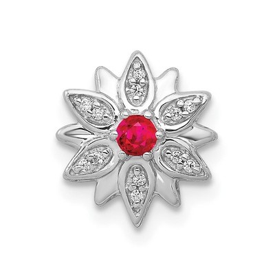 14k Weißgold 1/20Ct Rundschliff Rubin & Diamant Blumenform Kette Plättchen Anhänger