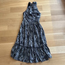 Michael Kors Midi Halter Dress Black Silver Metallic Size Small Ruffle Floral