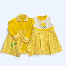 Vintage Yellow Gingham Toddler Dress  Coat Set   2-Piece Floral Flower