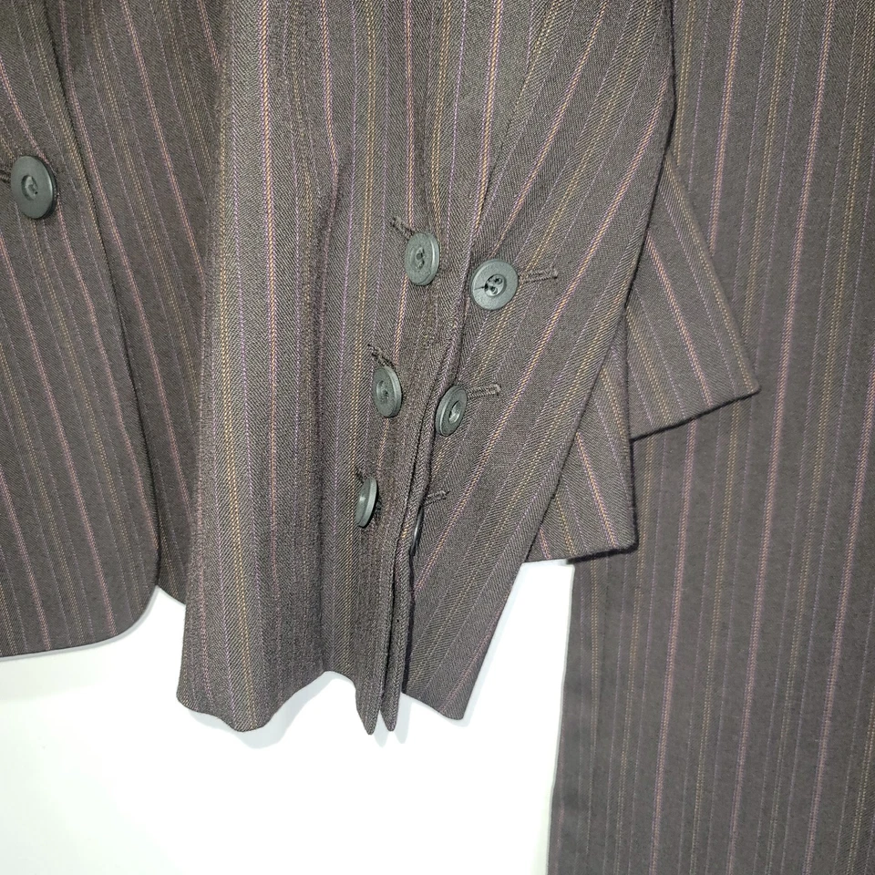 Worthington De Colección Conjunto Pantalón Y2K Talla 10/Traje Talla 12 Forrado a Rayas Pierna Ancha Para Mujer Foto 3 de 4