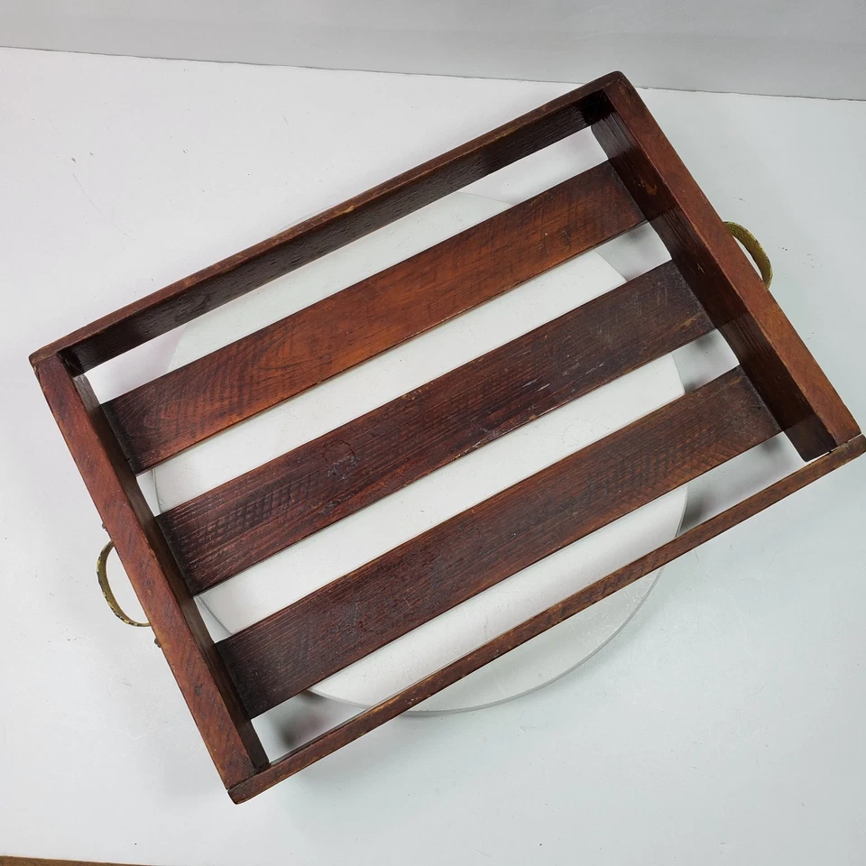 Bandeja de servir de granja vintage 18x12x2,5 pulgadas listones de madera con asas de metal Foto 3 de 4