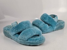 UGG Oh Yeah Women's Blue Sheepskin Platform Slingback Sandals US Size 6