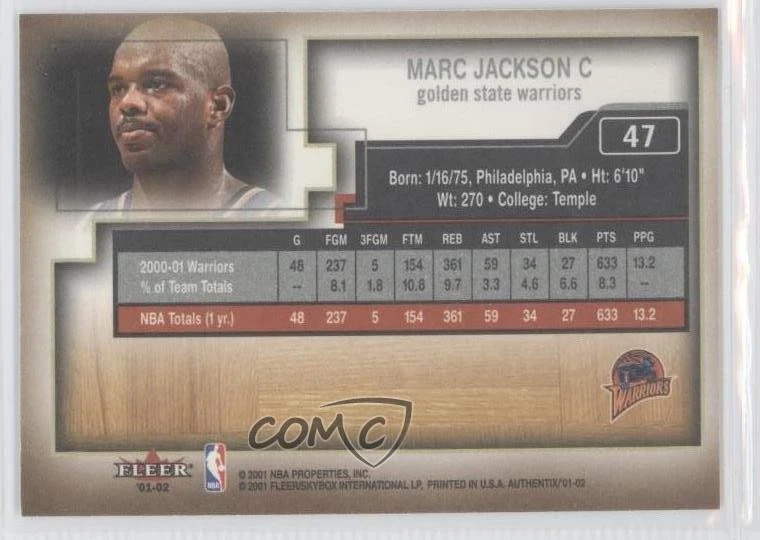 2001-02 Fleer Authentix Marc Jackson #47 - Image 2 of 2