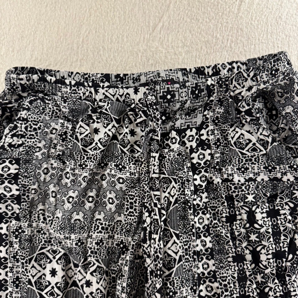 Pantalones Palazzo BeBop Negros Blancos Estampado Patchwork Pierna Ancha Para Mujer Medianos Boho Foto 2 de 4