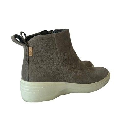 ECCO Leather Ankle Booties Women s 6 Wedge Heel Side Zip Gray Comfort Shoes