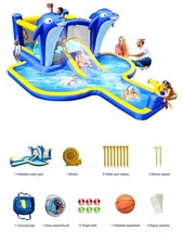 Inflatable Slide Water Park w/ Blower Giant Splash Pool for Kids Backyard Party
