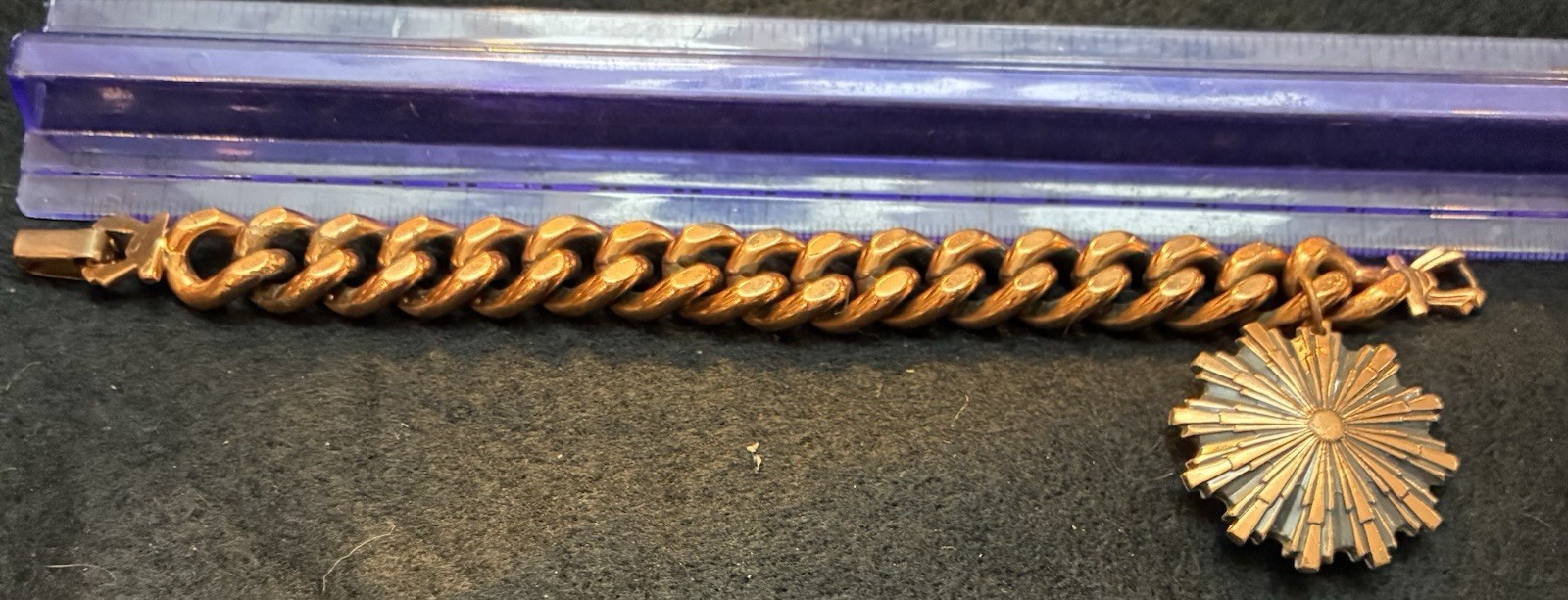 Vintage Solid Copper Cuban Link Bracelet + Large … - image 2