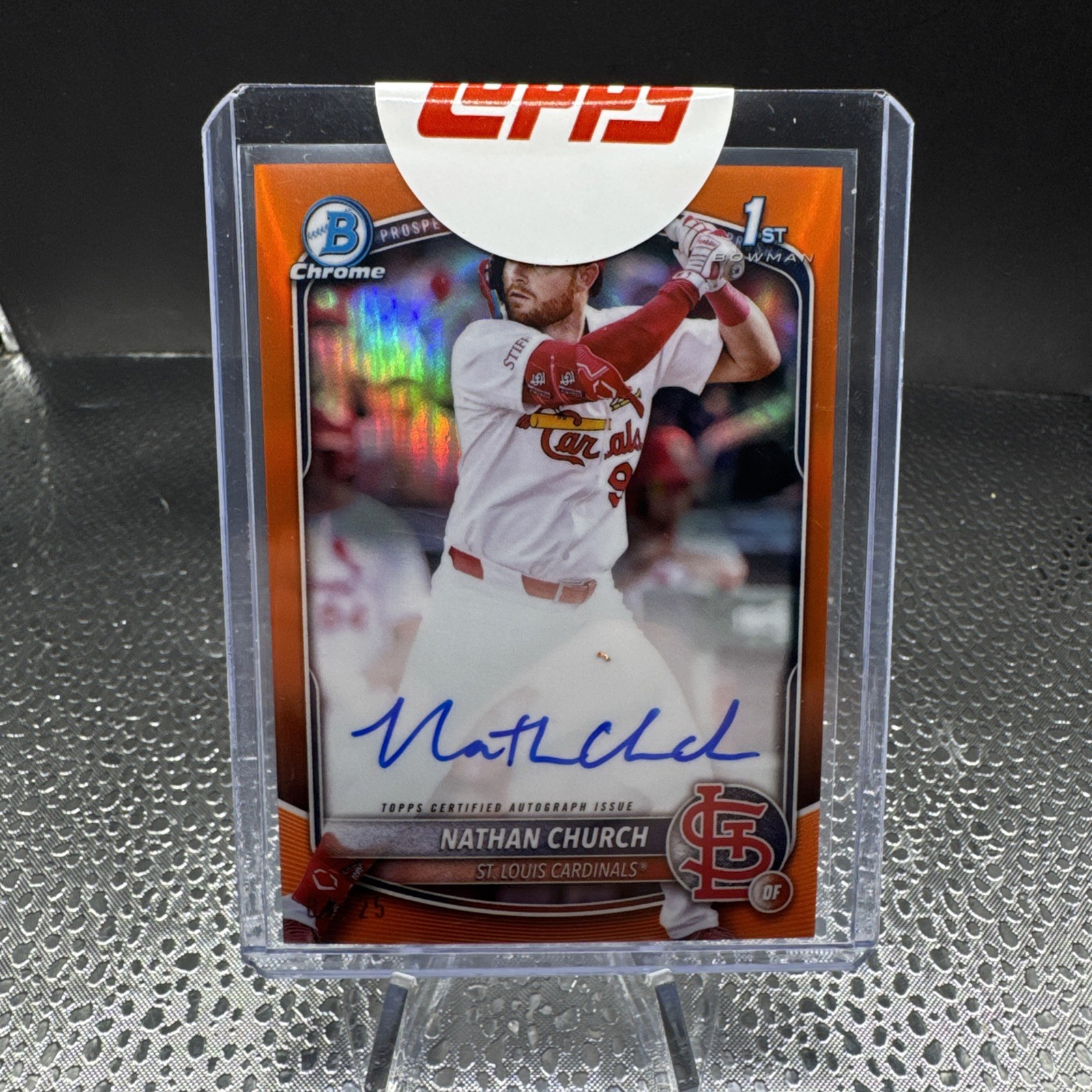 2025 Bowman Chrome Nathan Church Orange Refractor /25 1st Bowman Autograph