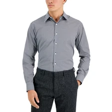 Club Room Men's Regular-Fit Check Dress Shirt Navy White-XL 17-17.5