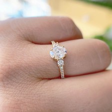 Petite Oval 3-stone CZ Engagement Ring Wedding Sterling Silver Size 3-12 S13942