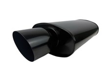 Black Single Wall Universal Short Tip 3 Inch Muffler Oval 3 Inlet 3.5 Outlet