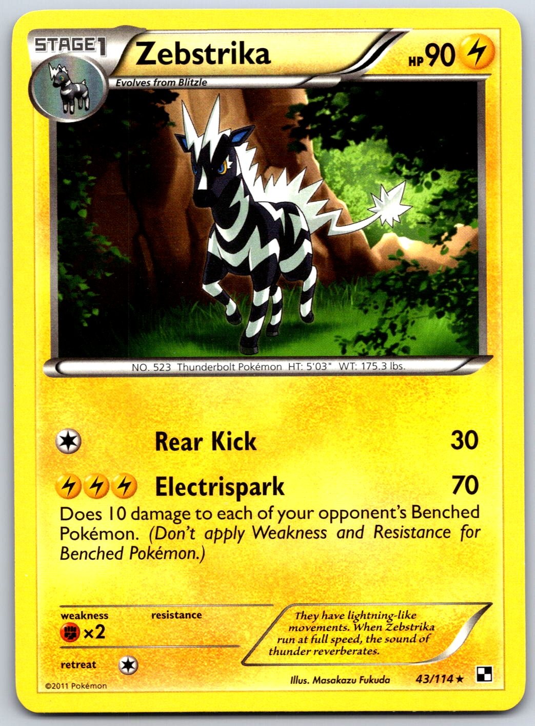 Zebstrika 43/114 Rare Black & White Pokemon Moderately Played
