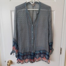 LUCKY BRAND Women's Semi Sheer Button Top Casual Boho Resort Summer Viscose 1X
