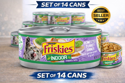 Friskies Indoor Wet Cat Food Turkey Dinner in Gravy 5.5oz Cans Set of 14 Pack