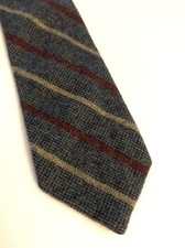 Vintage Allyn St George Mens Wool Tie Gray Burgundy Diagonal Stripe 3" x 56"