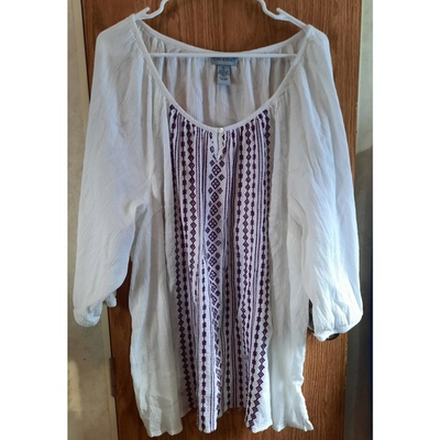 #ad Catherines Embroidered Boho Tunic Top 5X Plus Cotton Peasant Blouse Resortwear $13.44