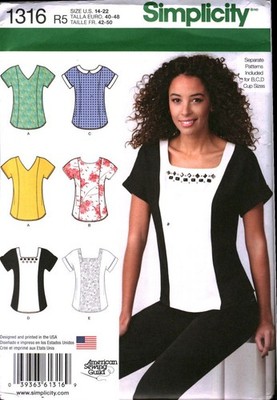 1316 UNCUT Simplicity Sewing Pattern Misses Top Shirt Blouse Neck Variations OOP