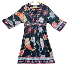 TRINA TURK Women’s SZ 8 Silk Blend Floral Dress Boho Art You Wear Gypsy Festival