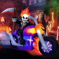 6 FT Halloween Inflatable Grim Reaper Motorcycle Rider Scary Halloween Blow Up