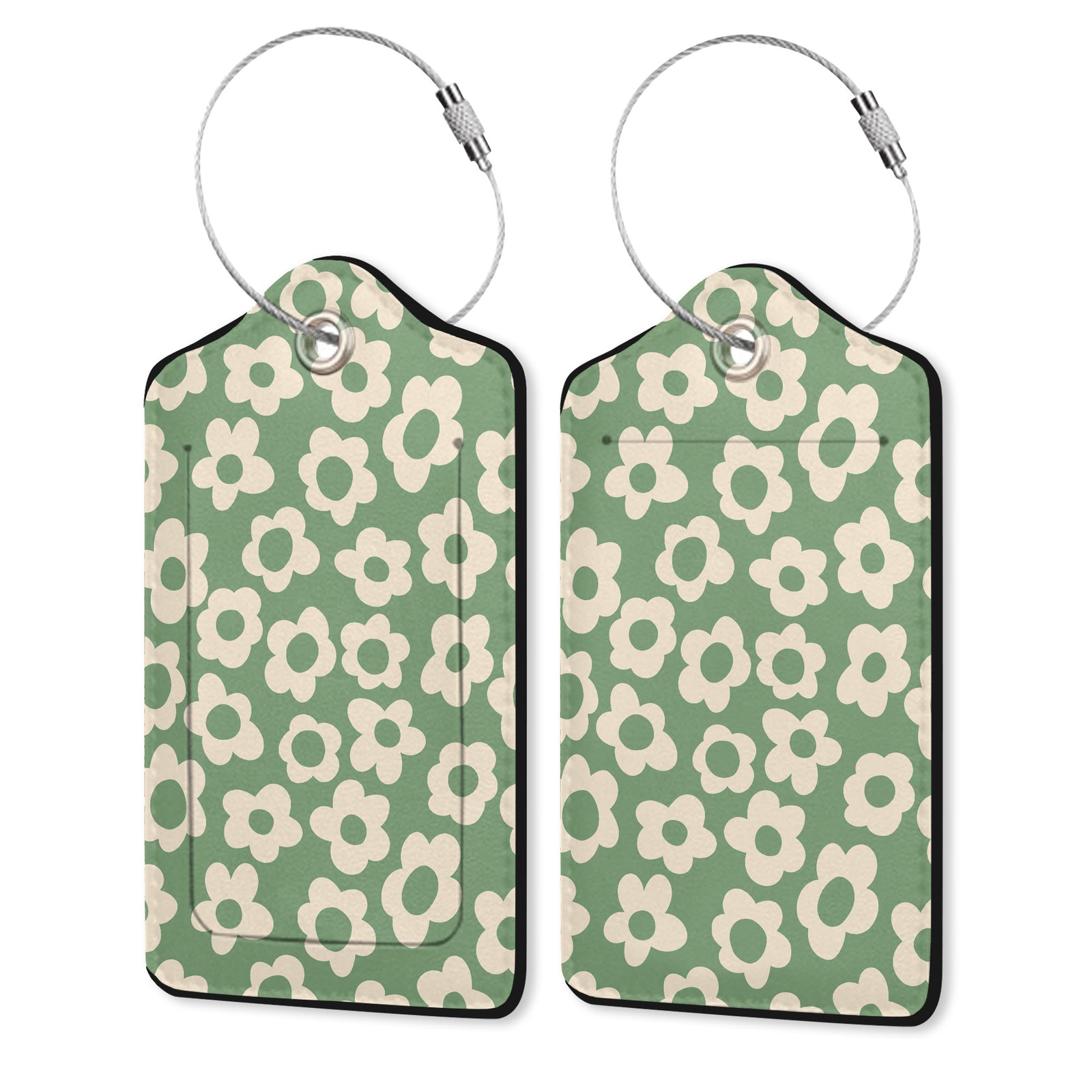 Leather Luggage Tags for Adults Teens,2 Pack Vintage Groovy Flowers Travel Ba...