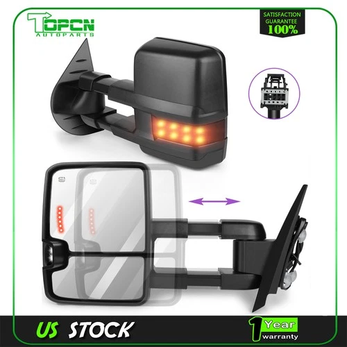 Power Heated Turn Signal Puddle Light Pair Tow Mirrors For 2007-2013 Chevy GMC