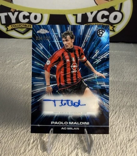 2025/26 Topps Chrome UEFA  Paolo Maldini Black Lazer Auto Blue Refractor 37/150