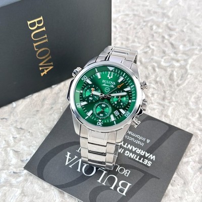Bulova Marine Star Green Dial Stainless Steel Chronograph Men's Watch 96B396