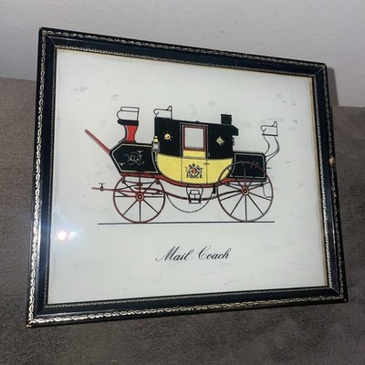 Vintage gerahmter ''Mail Coach'' Druck auf Glas. Wandbehang Bild - 17,75x15,25 cm