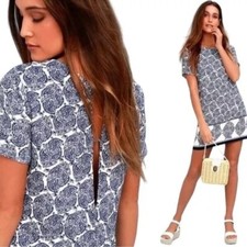 Lulus Women's Blue Paisley Print V-Cut Open Back Shift Dress Size Small