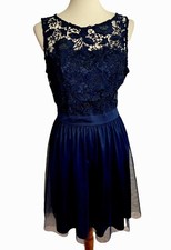 NEW Lauren Conrad Dress Womens Medium Midnight Blue Lace Bodice Sleeveless