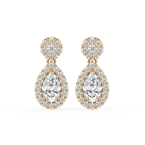 DANGLING TEARDROP EARRINGS WITH PEAR SHAPE HALO LAB GROWN DIAMOND IN 14K GOLD - Picture 20 of 30