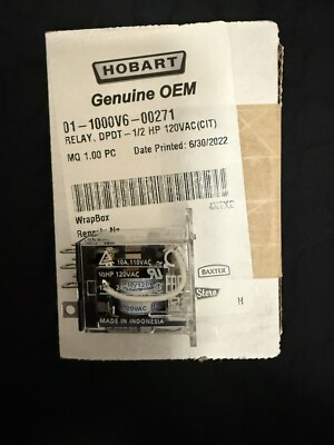 01-1000V6-00271 Baxter Hobart Vulcan  Relay, Dpdt-1/2 Hp 120V Genuine OEM