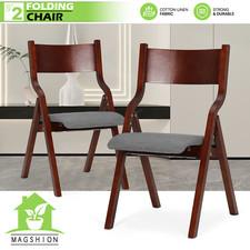 Folding Solid Wooden Chair Living Room Parties Patio Chairs Gray w/Cushion 2PCS