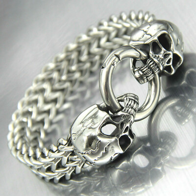 COOLSTEELANDBEYOND Men's Gothic Skull Chain Bracelet - Stainless Steel Vintage Biker Style, 8.66" - View #4
