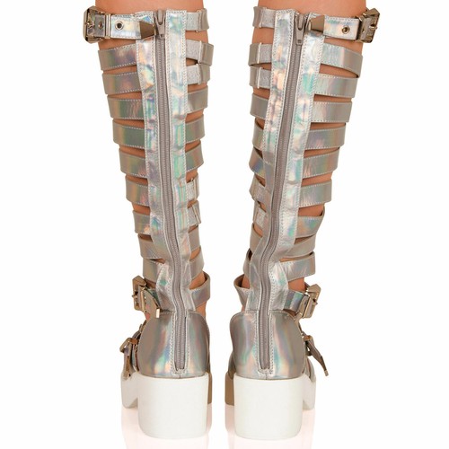 NEU GLADIATOR DAMEN RIEMCHEN GROBER ABSATZ HOHES BEIN STIEFEL SANDALEN SCHUHE GRÖSSE 3- - Bild 18 von 19