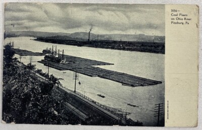 Antique 1900s Postcard Coal Fleets on Ohio River, Pittsburgh, PA