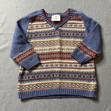 Hanna Andersson Sweater Girls 12mo 80 Oversized Knit Striped Geometric V-neck