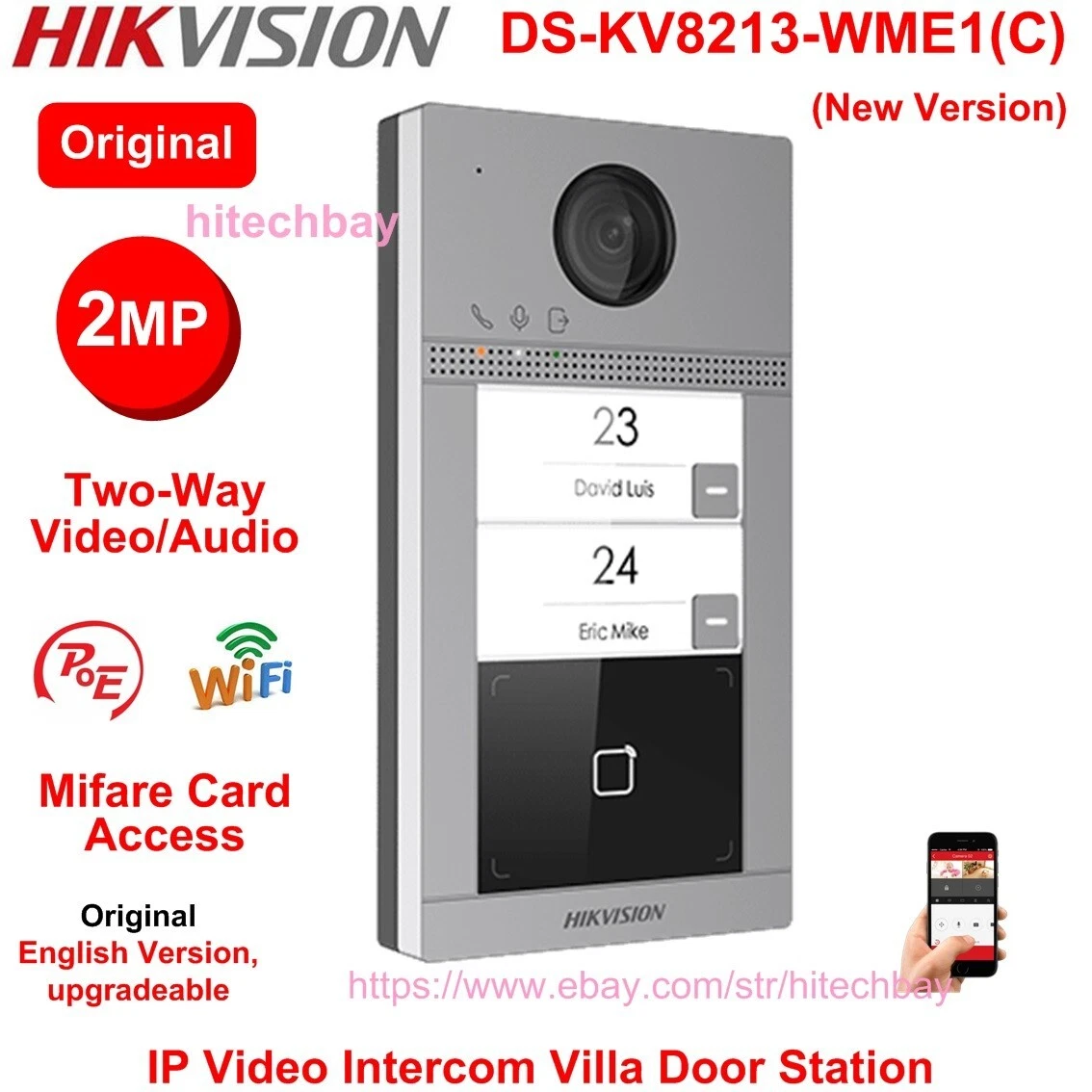 Hikvision DS-KV1101-ME2/Surface - Videoportero 2 hilos analógico, Cámara 2  Mpx