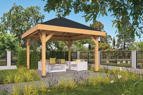Wooden pavilion 430x430cm garden pavilion from Douglas fir, DIY kit