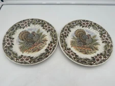 SET OF 2 Myott Churchill Thanksgiving Wildlife Turkey Scenes 10” Dinner Plates